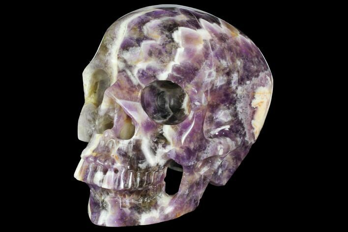 Realistic, Carved Chevron Amethyst Skull #150866